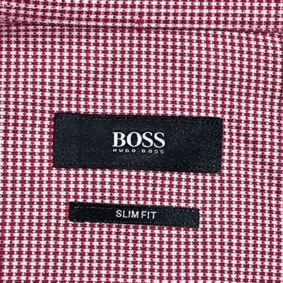 HUGO BOSS Men's Slim Fit, RED & WHITE COTTON Made in Italy,  Size 38 / 15  NEW - Picture 3 of 6